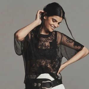 Anthropologie Sheer Mesh Top Sz S